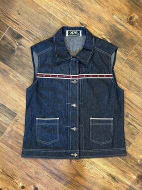 Vintage Dear Italy Studded Denim Vest with Striped Webbing Detail